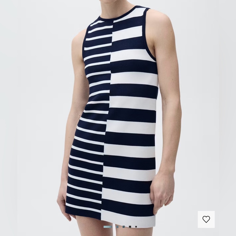 Mango Navy and White Striped Midi Dress